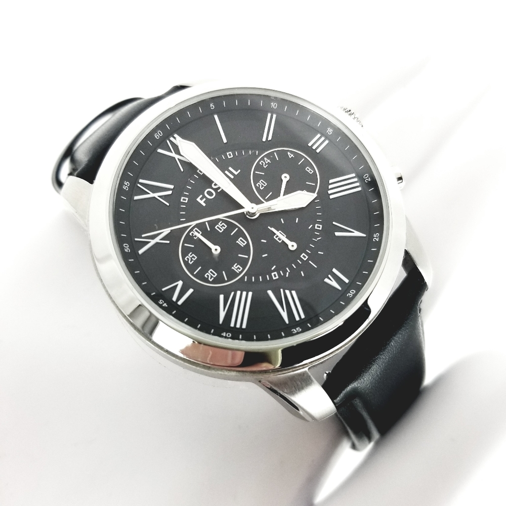 Fossil FS4812 Grant Chronograph Black Leather 44mm